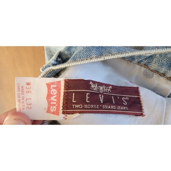 Vintage Levis 549 36x32 Leather Tab Jeans 80s 90s Stone Wash Frayed Faded Thick - Picture 6 of 16